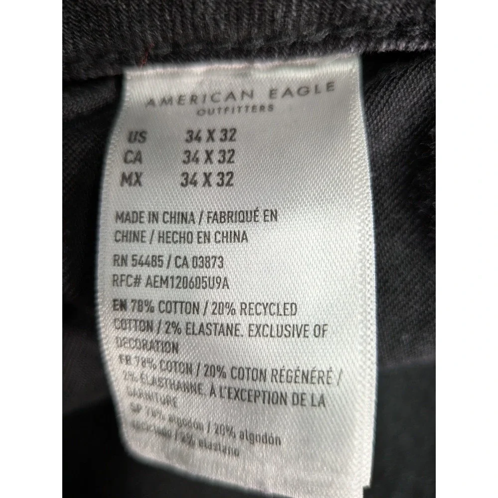 American Eagle Flex Straight Leg Jeans Mens 34x32 Washed Black Denim 5-Pocket